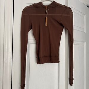 SKIMS Brown Mesh Long Sleeve Top New
